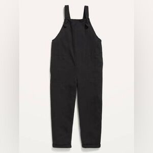 Knotted-Strap Black Wash Jumpsuit Overalls, Pockets, Slouchy & Comfy, Soft Twill